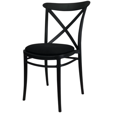 Cross Chair By Siesta In Black With Black Seat Pad, Viewed From Angle