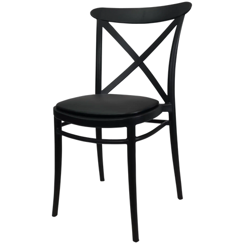 Cross Chair By Siesta In Black With Black Vinyl Seat Pad, Viewed From Angle
