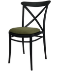 Cross Chair By Siesta In Black With Olive Green Seat Pad, Viewed From Angle