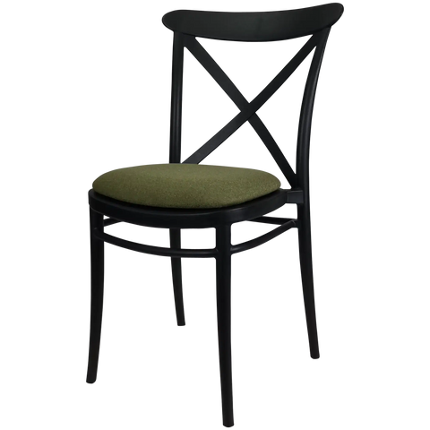 Cross Chair By Siesta In Black With Olive Green Seat Pad, Viewed From Angle