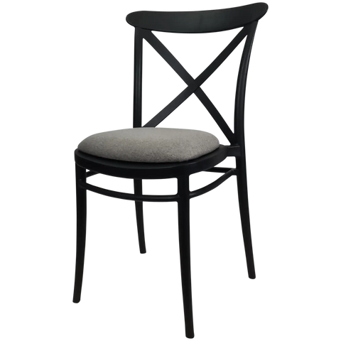 Cross Chair By Siesta In Black With Taupe Seat Pad, Viewed From Angle