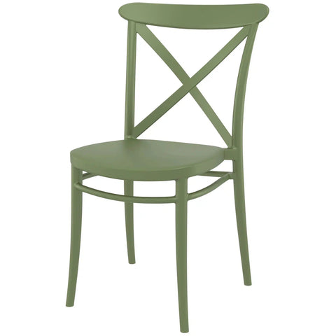 Cross Chair By Siesta In Olive Green, Viewed From Angle In Front
