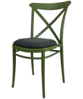 Cross Chair By Siesta In Olive Green With Anthracite Seat Pad, Viewed From Angle