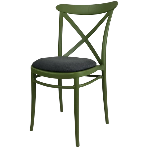 Cross Chair By Siesta In Olive Green With Anthracite Seat Pad, Viewed From Angle