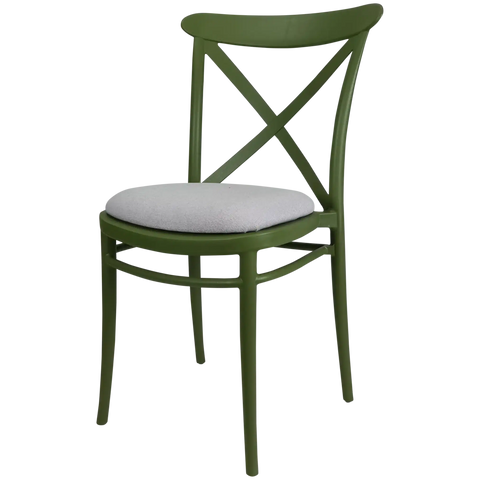 Cross Chair By Siesta In Olive Green With Light Grey Seat Pad, Viewed From Angle