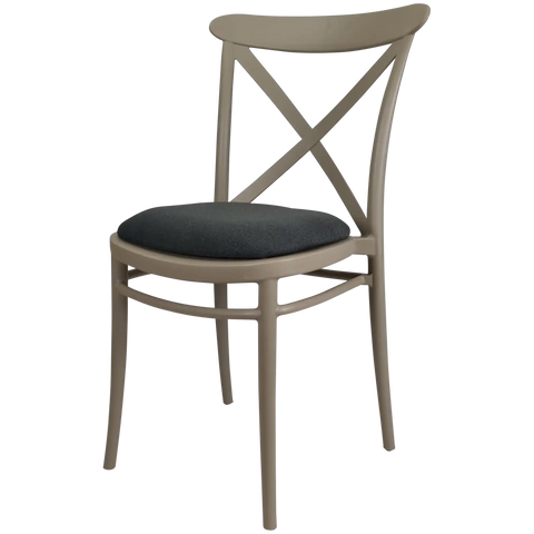 Cross Chair By Siesta In Taupe With Anthracite Seat Pad, Viewed From Angle