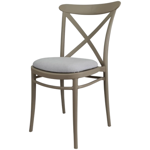 Cross Chair By Siesta In Taupe With Light Grey Seat Pad, Viewed From Angle