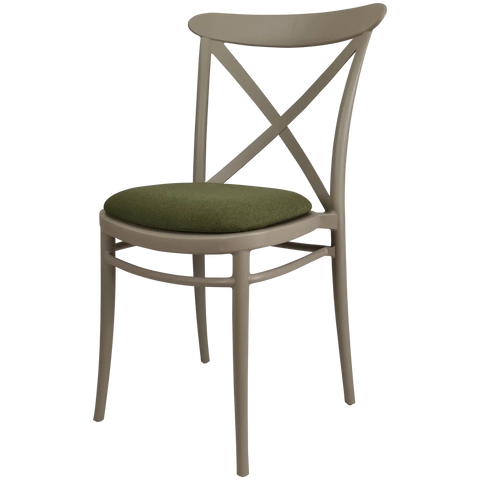Cross Chair By Siesta In Taupe With Taupe Seat Pad, Viewed From Angle