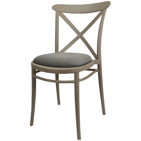 Cross Chair By Siesta In Taupe With Taupe Seat Pad, Viewed From Angle In Front
