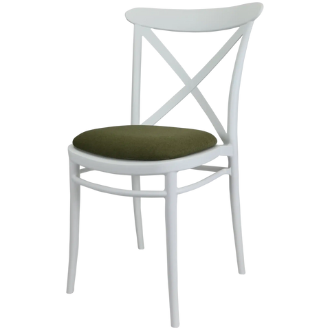 Cross Chair By Siesta In White With 4 Seat Pad, Viewed From Angle