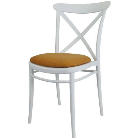 Cross Chair By Siesta In White With Orange Seat Pad, Viewed From Angle