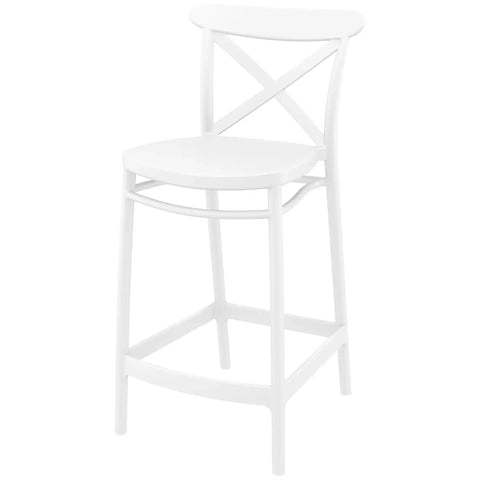 Cross Counter Stool By Siesta In White, Viewed From Angle In Front