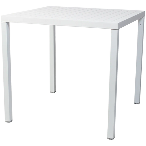 Cube Table In White 800X800, Viewed From Angle In Front