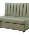 Custom Banquette Seating With Fluted Back Upholstered In Pelle Sage, Viewed On Angle