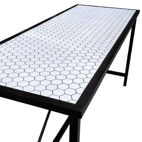 Custom Tiled Regency Bar Table With White Mosaic Tiles