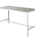 Custom Tiled Richmond Bar Table In White Powder Coat, Viewed From Angle In Front