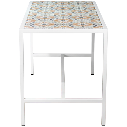 Custom Tiled Richmond Bar Table In White Powder Coat, Viewed From End