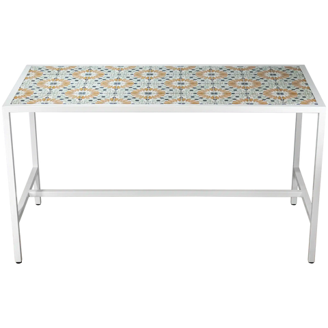 Custom Tiled Richmond Bar Table In White Powder Coat, Viewed From Front