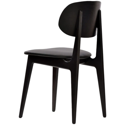 Dan Dining Chair In Wenge Timber With Black Vinyl Seat, Viewed From Back Angle