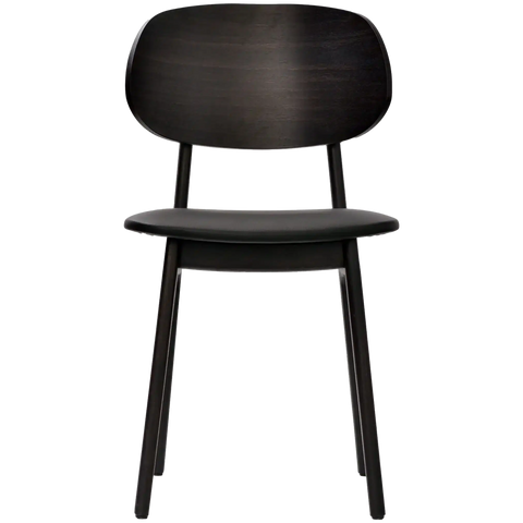 Dan Dining Chair In Wenge Timber With Black Vinyl Seat, Viewed From Front