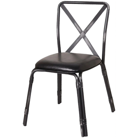 Denver Antique Chair In Black With Seat Pad, Viewed From Front Angle