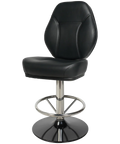 Diamond Gaming Stool In Ss With Black Disc Base And Black Seat, Viewed From Front Angle