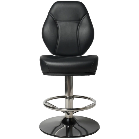 Diamond Gaming Stool In Ss With Black Disc Base And Black Seat, Viewed From Front