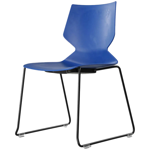 Fly Chair By Claudio Bellini With Blue Shell On Black Sled Frame, Viewed From Angle In Front