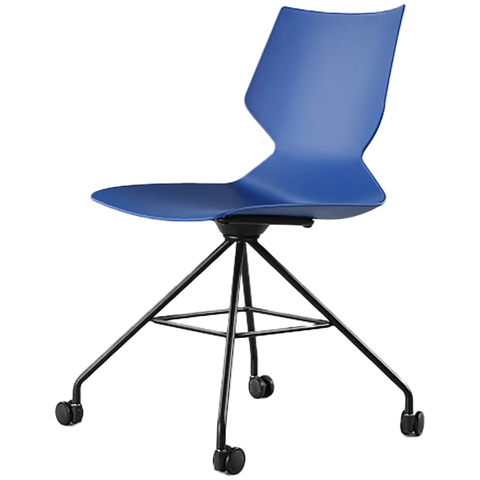 Fly Chair By Claudio Bellini With Blue Shell On Black Swivel Frame, Viewed From Angle In Front