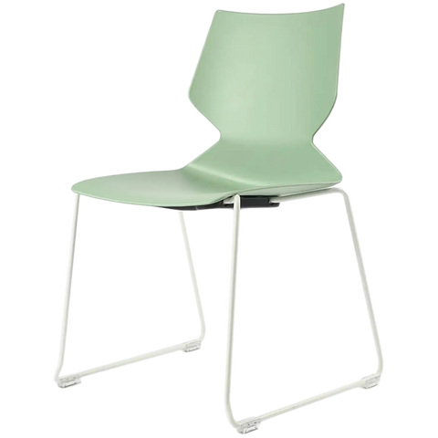 Fly Chair By Claudio Bellini With Light Green Shell On White Sled Frame, Viewed From Angle In Front