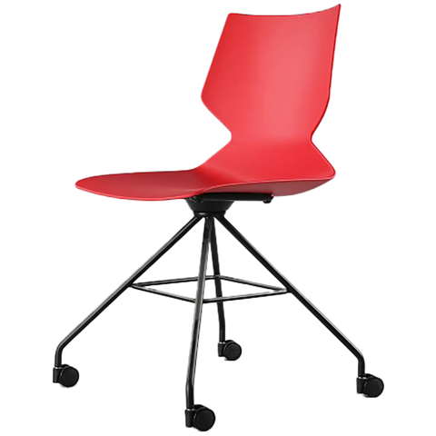 Fly Chair By Claudio Bellini With Red Shell On Black Swivel Frame, Viewed From Angle In Front