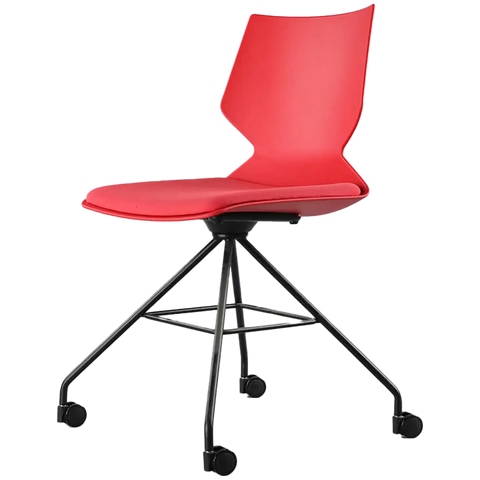 Fly Chair By Claudio Bellini With Red Shell With Red Seat Pad On Black Swivel Frame, Viewed From Angle In Front