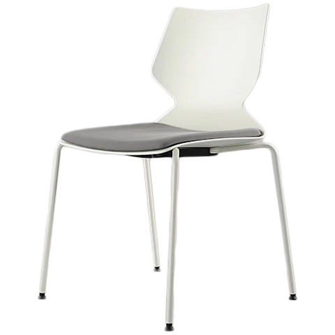 Fly Chair By Claudio Bellini With White Shell With Light Grey Seat Pad On White 4 Leg Frame, Viewed From Angle In Front
