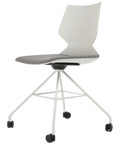 Fly Chair By Claudio Bellini With White Shell With Light Grey Seat Pad On White Swivel Frame, Viewed From Angle In Front