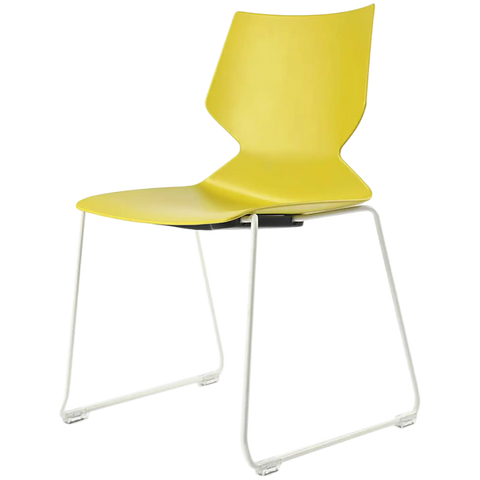 Fly Chair By Claudio Bellini With Yellow Shell On White Sled Frame, Viewed From Angle In Front