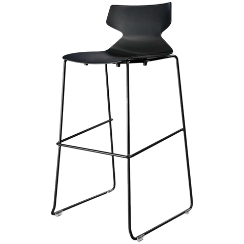 Fly Stool By Claudio Bellini With Black Shell On Black Sled Frame, Viewed From Angle In Front