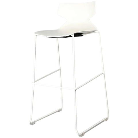 Fly Stool By Claudio Bellini With White Shell On White Sled Frame, Viewed From Angle In Front