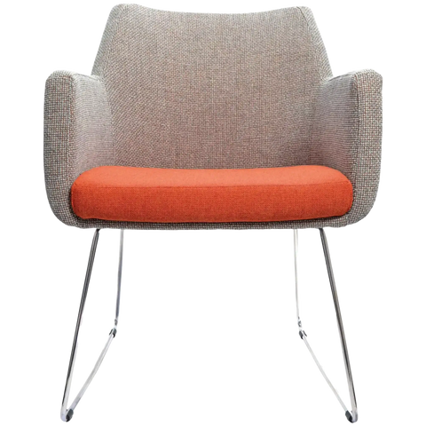 Hady Armchair With Chrome Steel Sled Leg And Custom Upholstery, Viewed From Front