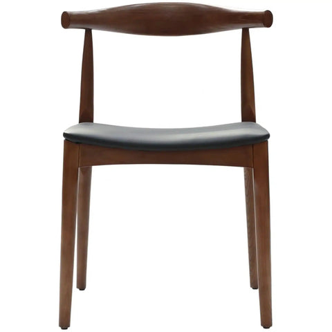 Hansel Elbow Chair In Walnut With Black Vinyl Seat Pad, Viewed From Front