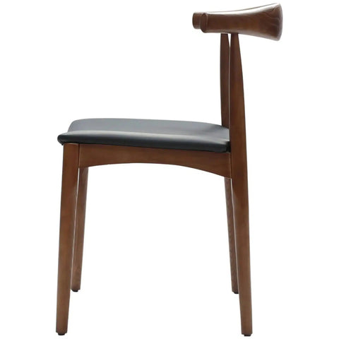 Hansel Elbow Chair In Walnut With Black Vinyl Seat Pad, Viewed From Side