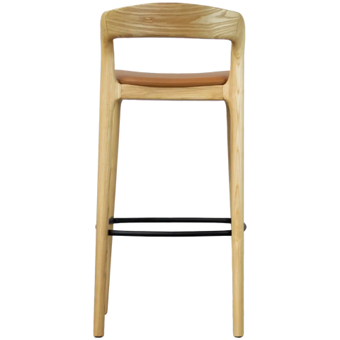 Idalia Barstool With Back Natural Frame Tan Vinyl Seat, Viewed From Back