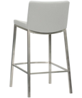 James Counter Stool With White Vinyl Shell, Viewed From Behind