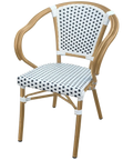 Jasmine Armchair With Black And White Chequered Weave And Natural Frame, Viewed From Front Angle