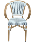 Jasmine Armchair With Black And White Chequered Weave And Natural Frame, Viewed From Front