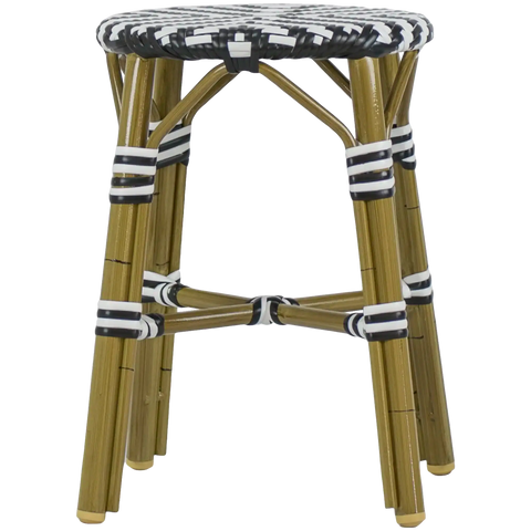 Jasmine Low Stool Cross Weave In Black And White, Viewed From Side