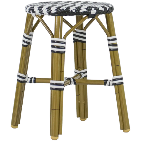 Jasmine Low Stool Cross Weave In Black And White, Viewed In Front