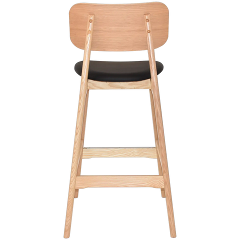 Jonah Bar Stool In Natural Frame And Black Vinyl Seat Pad Viewed From Back