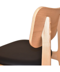 Jonah Bar Stool In Natural Frame And Black Vinyl Seat Pad Viewd From Close Up
