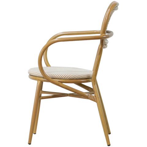 Josephine Armchair With Oak Look Frame And Champagne Texteline Seat And Back, Viewed From Side On