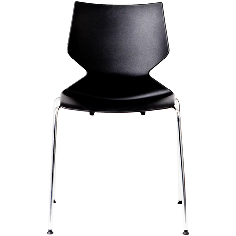 Konfurb Fly Silver 4-Leg Chair With Black Seat, Viewed From Front Angle